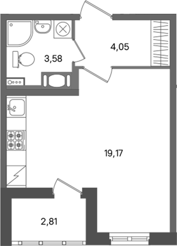 Квартира студия 26.8 м², 3/11 эт., ЖК «ПАТИО. Уютный квартал»